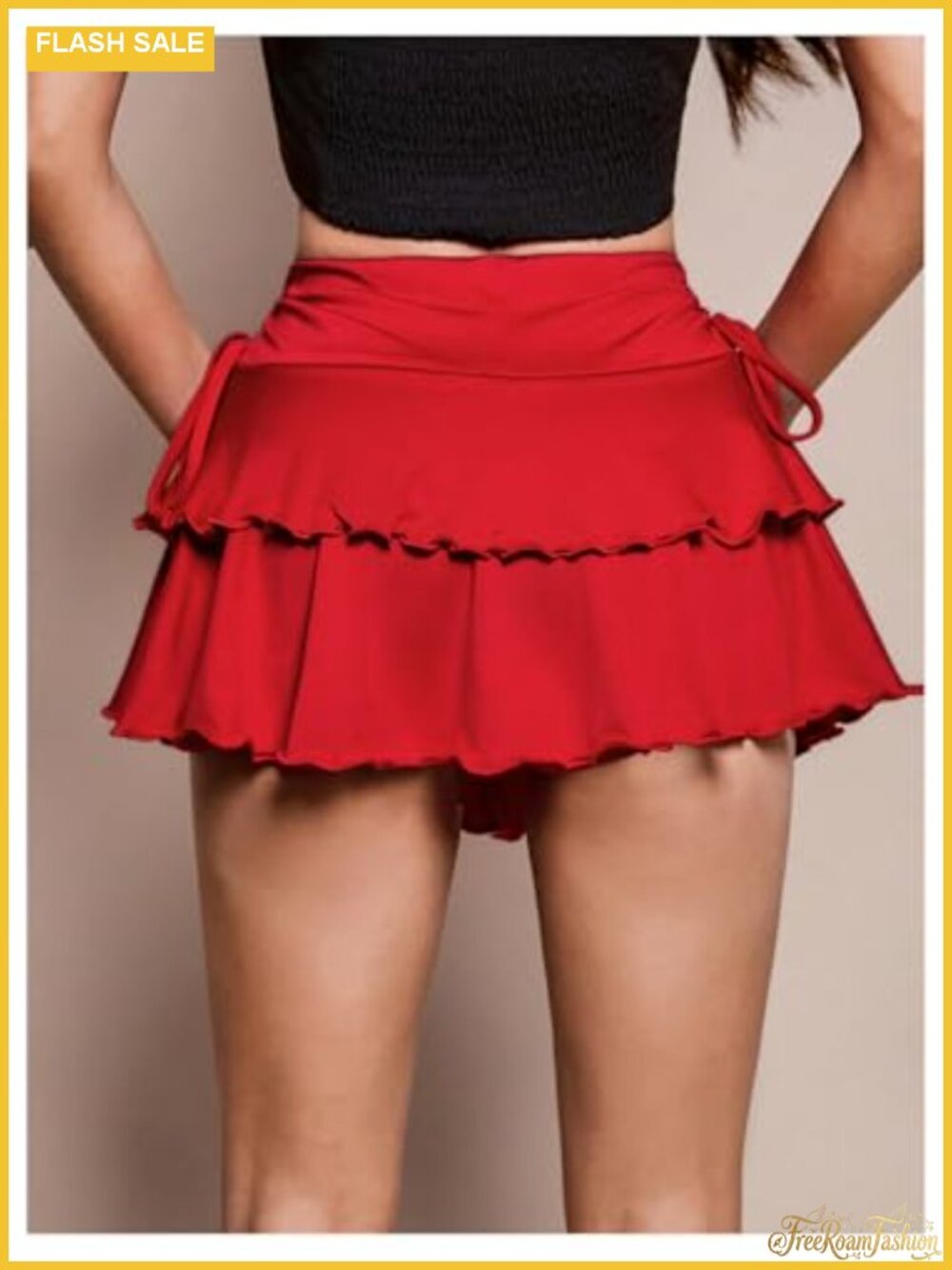 Y2K Low Rise Ruffle Mini Skirt Layered Drawstring Skorts - Picture 2 of 4